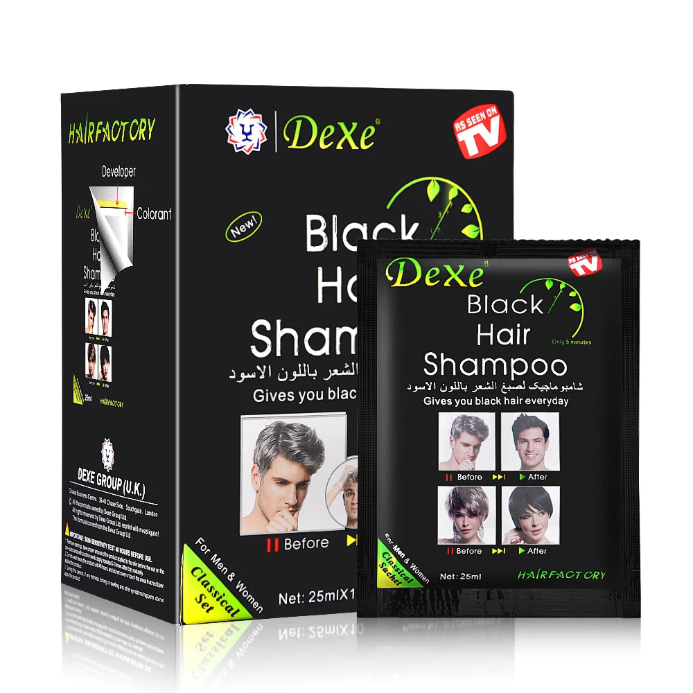 25ml 10Pcs Black Hair Shampoo 5 Mins Dye Hair Into Black Herb Natural Faster Black Hair Restore Colorant Shampoo Treatment