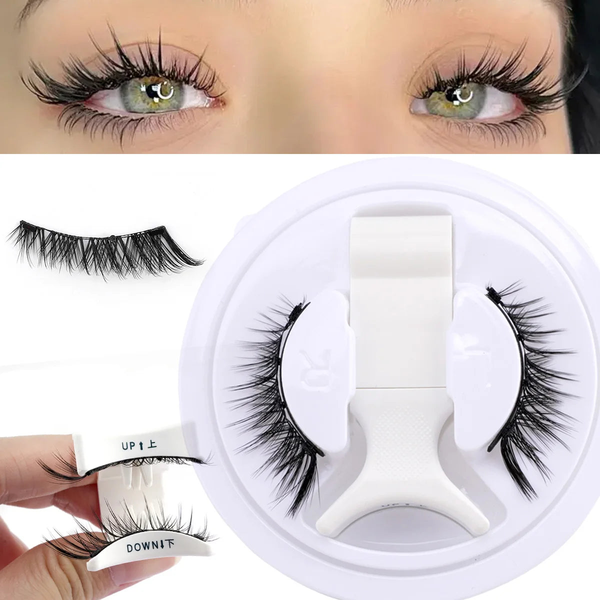 Hot Magnetic Eyelashes Set 1 Pair Reusable No Glue Needed False Eyelashes with Magnetic Tweezers Curly Faux Lashes Makeup Tool