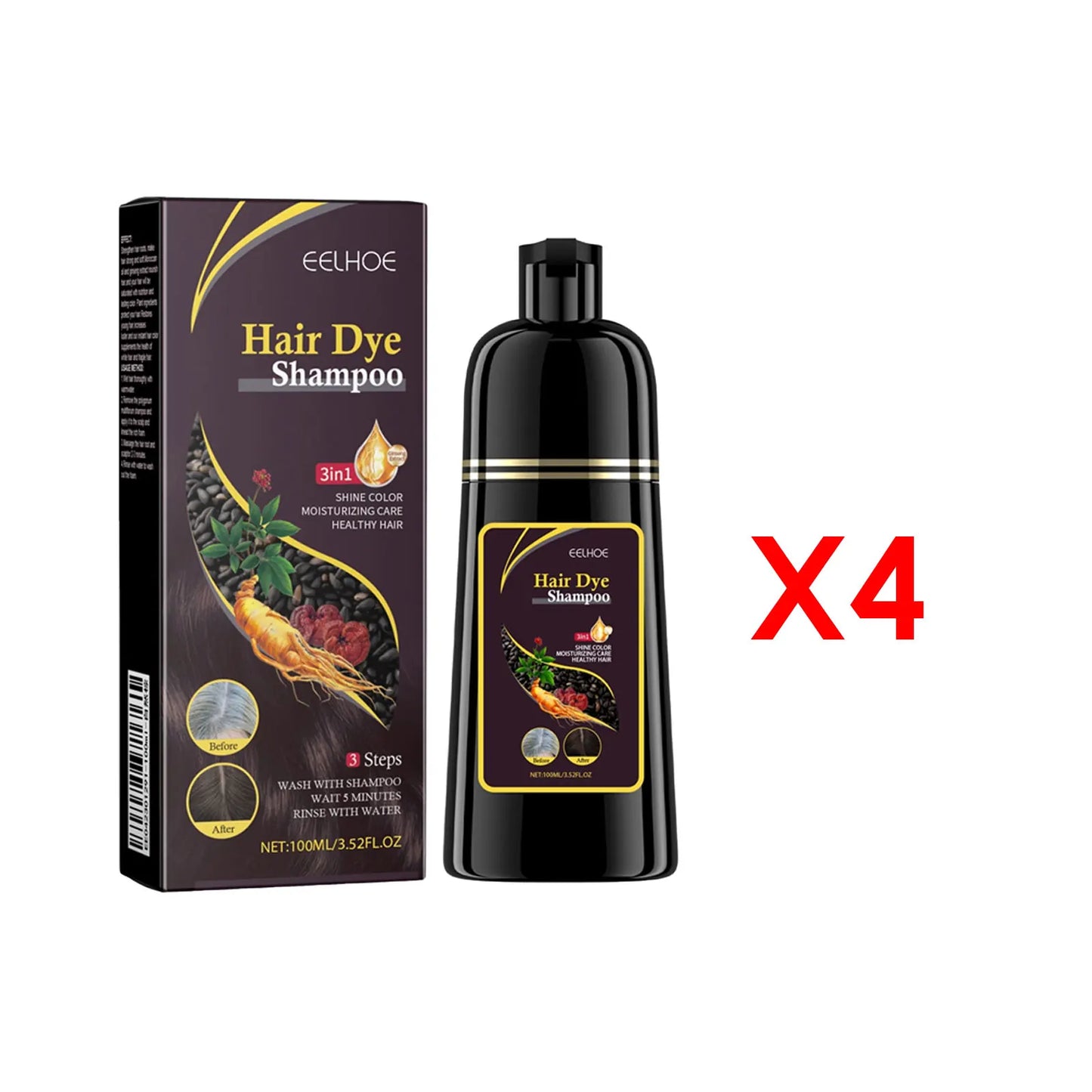 EELHOE Natural Plant Hair Dye Shampoo 3 in 1 Hair Color Shampoo for Gary Hair Dark Brown Black And Women Men Grey Coverage 100ml