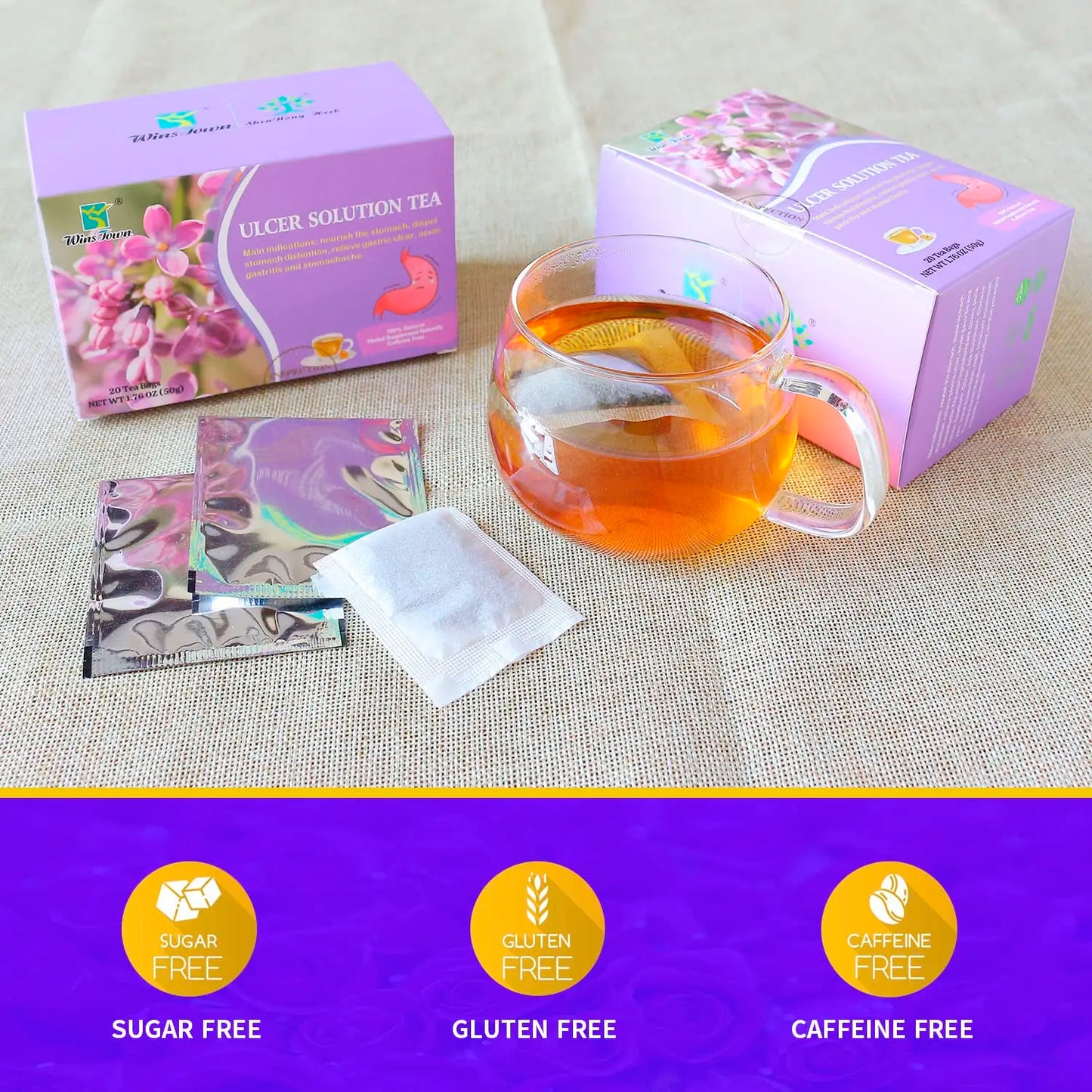 Wins Town Ulcer Solution Tea, Regulate Gastritis, Stomachache and Various Stomach Discomfort, 20 Teabags