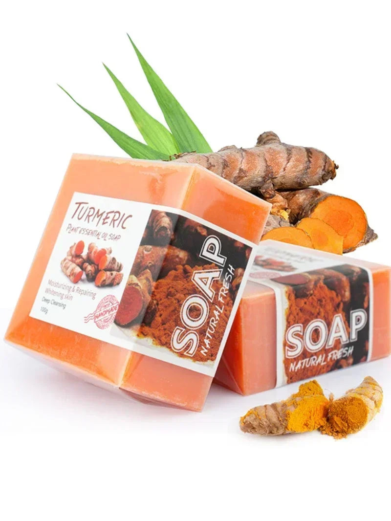 100g Natural Turmeric Soap with Goat Milk & Silk Protein Aloe Soap, Ginger, Sea Salt , Wormwood, Lemon Essential Oil Lemon Soap