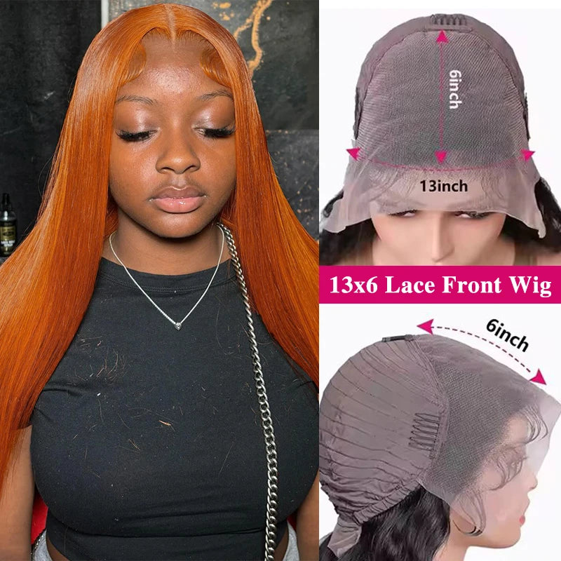 30 Inch Straight Orange Ginger Lace Front Wigs Human Hair 350 Colored Brazilian 13X6 HD Transparent Lace Frontal Wigs For Women