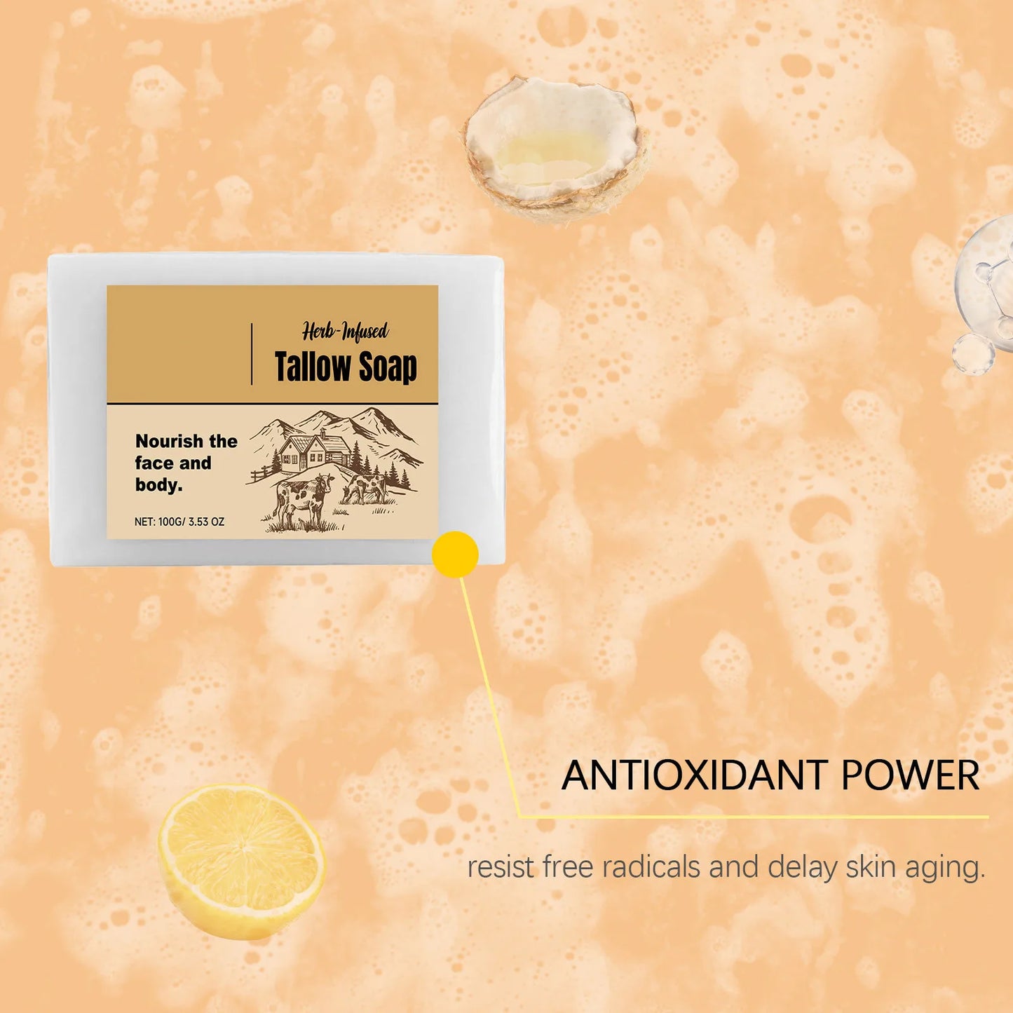 1/2/5pcs 2024 New Tallow Soap Body Soap Bar Mild Lock In Moisture And Keep Deeply Cleanse Skin Care 100g Best Gifts For Female