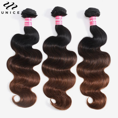 UNice Hair Dark Root Ombre Brown Body Wave Human Hair Bundles 3/4 PCS Deal Sew In Weaves Bundles 100% Human Hair 8-26 Inch