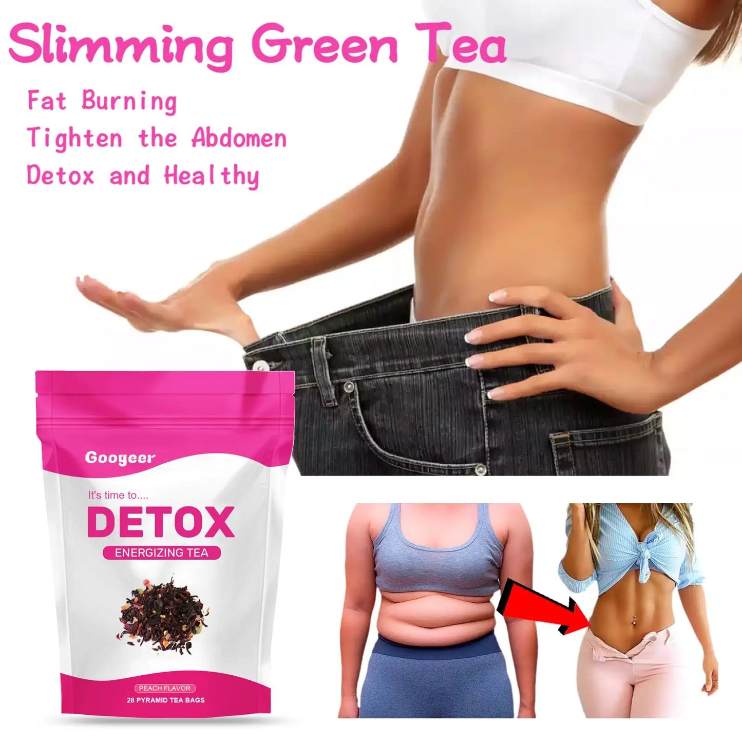 Googeer 28pcs Herbal Detox Tea Slimming Body Enhance Immunity Fat Burning Shaping Curves Weight Loss Tea for Tighten Abdomen