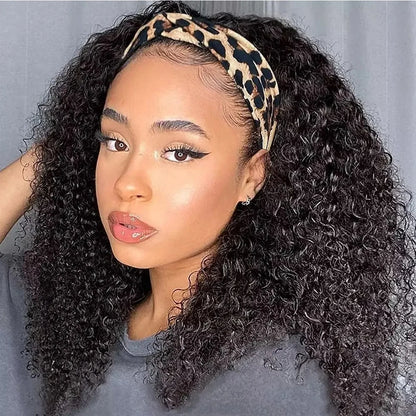 Kinky Curly Headband Wig Human Hair Full Machine Made 180% Density Glueless Human Hair Wigs Brazilian Remy Hair Headband Wig