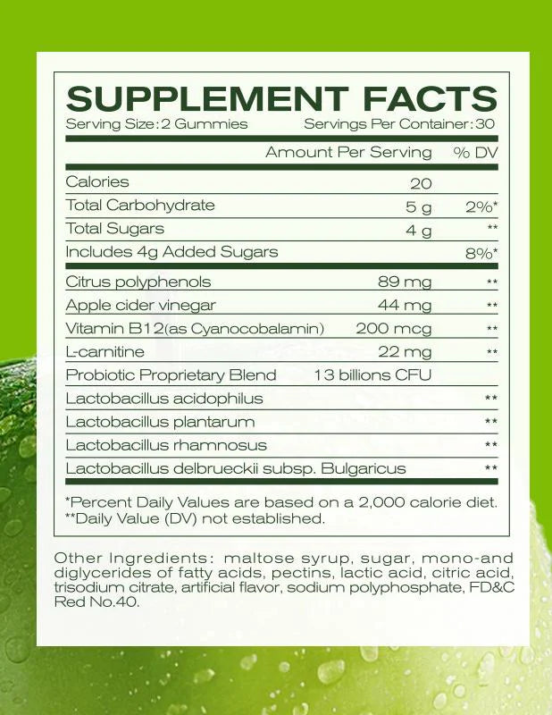 montue-Apple Cider Vinegar +Apple Cider Vinegar and Lactobacillus - Vitamin Complex - Dietary Supplement - 60 Gummies - Made in