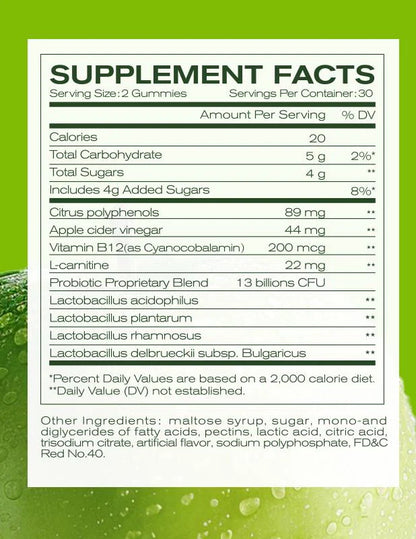 montue-Apple Cider Vinegar +Apple Cider Vinegar and Lactobacillus - Vitamin Complex - Dietary Supplement - 60 Gummies - Made in
