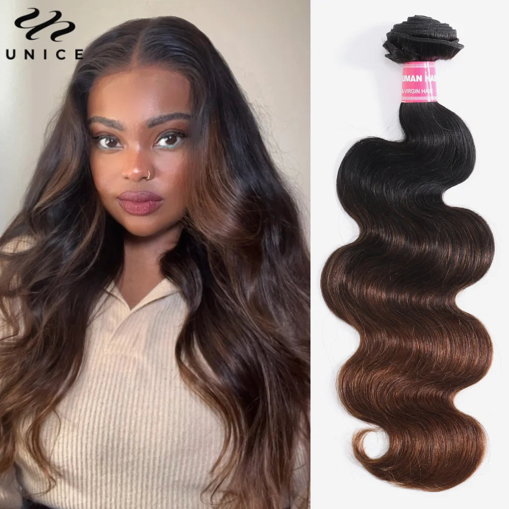 UNice Hair Dark Root Ombre Brown Body Wave Human Hair Bundles 3/4 PCS Deal Sew In Weaves Bundles 100% Human Hair 8-26 Inch
