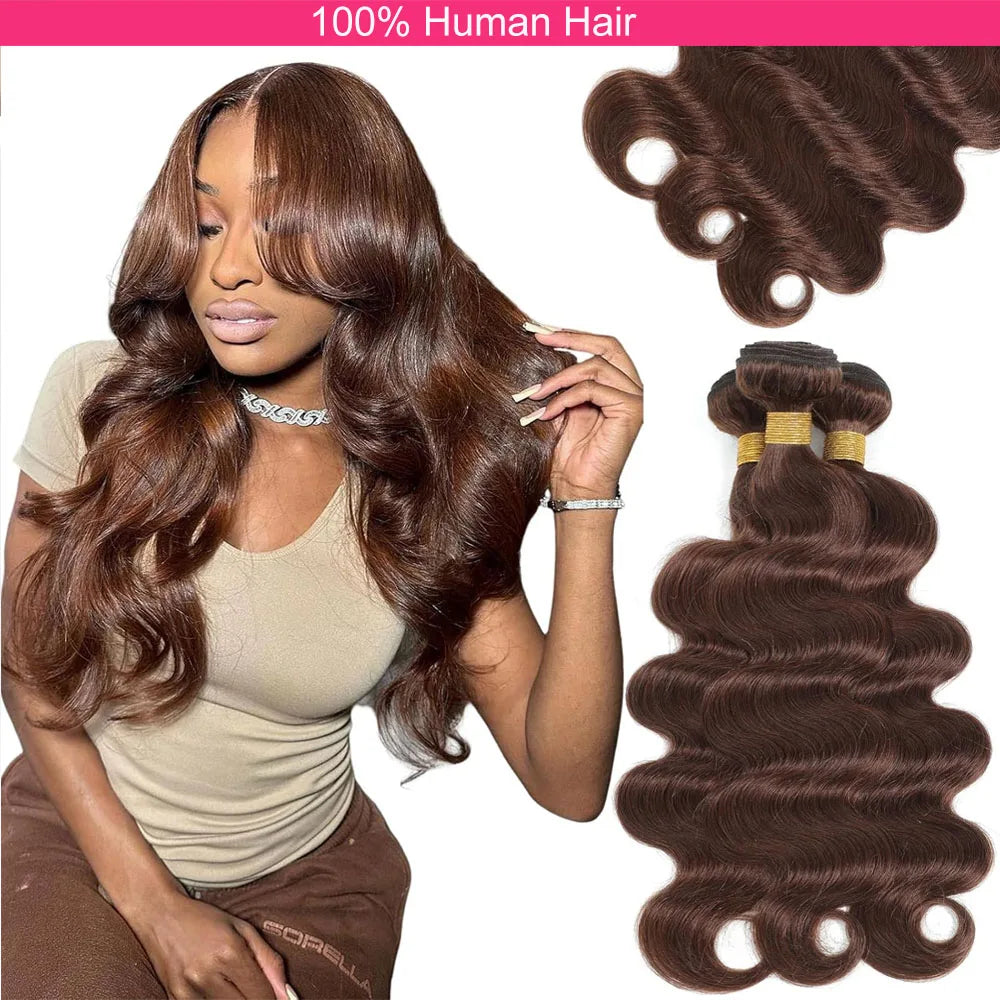Chocolate Brown Body Wave 3 4 Bundles Brown Colored Bundles Sew In Bundles Brazilian Virgin Remy 100% Raw Human Hair Bundles