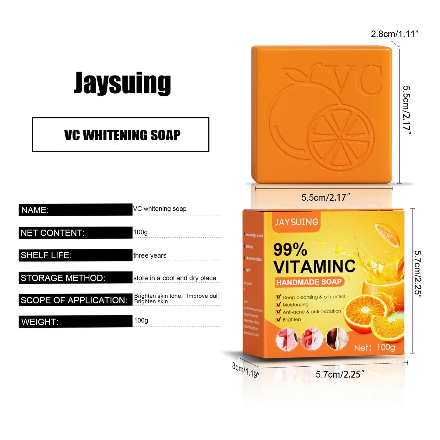 Whitening Soap Bar Cleanser Face & Body Acne-prone Skin Deep Cleansing Oil Control Moisturizing Brighten Vitamin C Handmade Soap