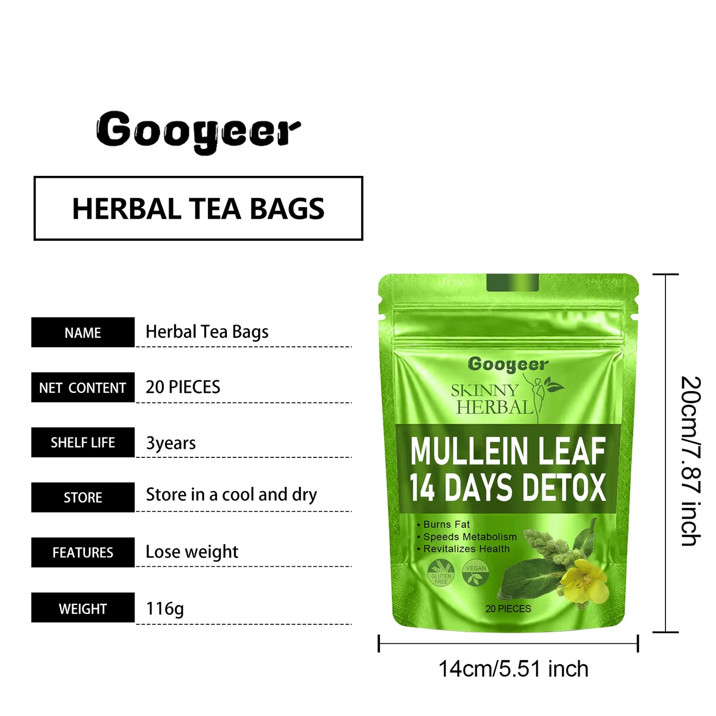Googeer 20pcs Body Slimming Tea Herbal Detox Enhance Immunity Fat Burning Weight Loss Repair Body Firming Detoxifying Tea