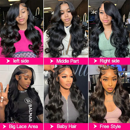 100% Brazilian Remy Human Hair Body Wave 13x4 13x6 Transparent Lace Front Wig Human Hair Pre Plucked Wigs For Women 180% Density
