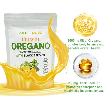 Oussiu Oil of Oregano Softgels 6000mg Per Serving, 300 Count  2 in 1 Formulated with Black Seed Oil 200mg Easy to Swallow