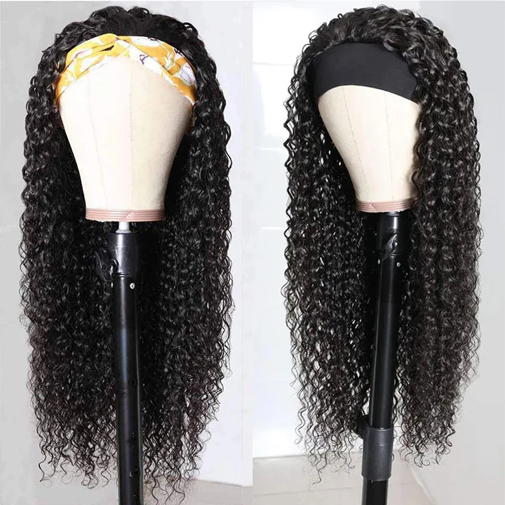 Kinky Curly Headband Wig Human Hair Full Machine Made 180% Density Glueless Human Hair Wigs Brazilian Remy Hair Headband Wig