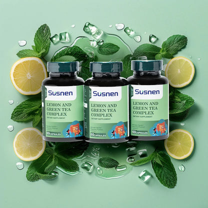 Susnen Lemon Green Tea Complex Capsule Dietary supplement contains flaxseed essence, which helps regulate body functions and hel