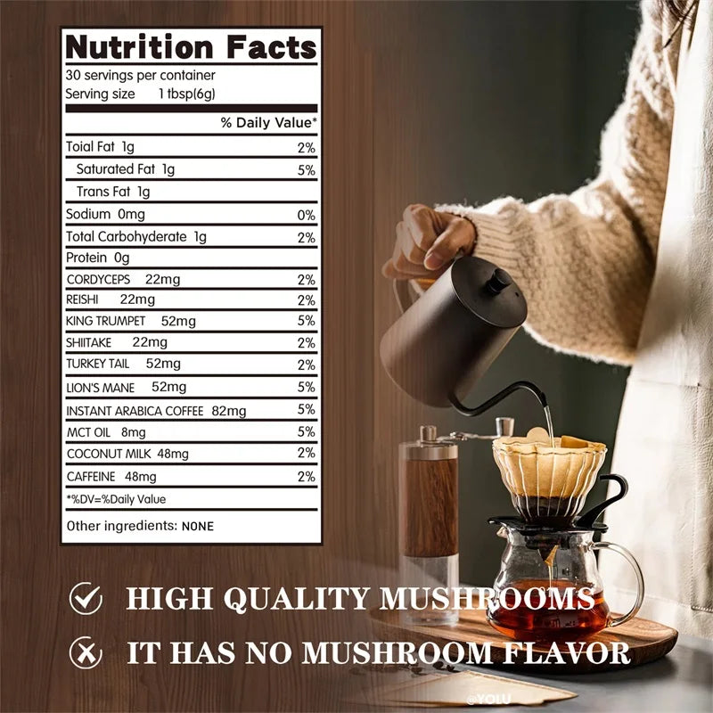 Mushroom Coffee - with Lion's Mane, Cordyceps, Reishi - Replenish Energy, Improve Concentration, Enhance Immunity - 1 Pack