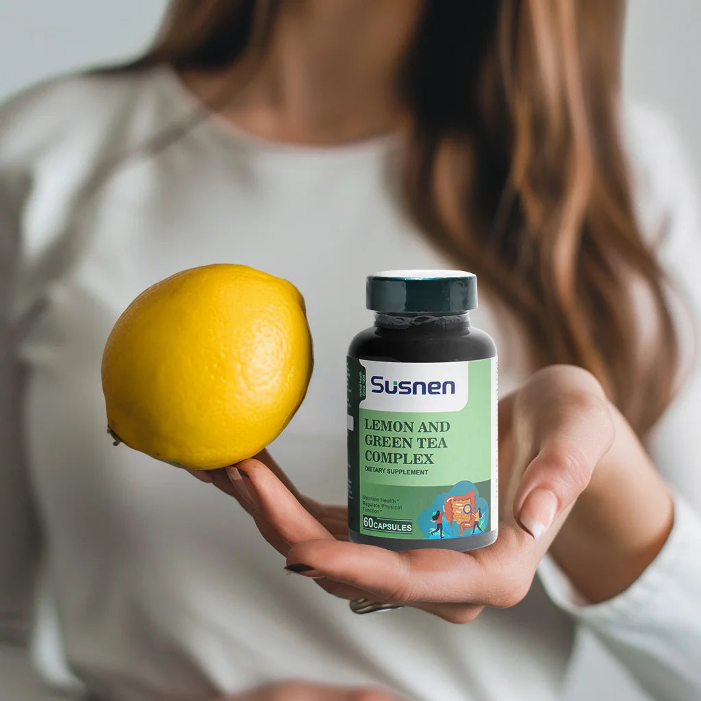 Susnen Lemon Green Tea Complex Capsule Dietary supplement contains flaxseed essence, which helps regulate body functions and hel
