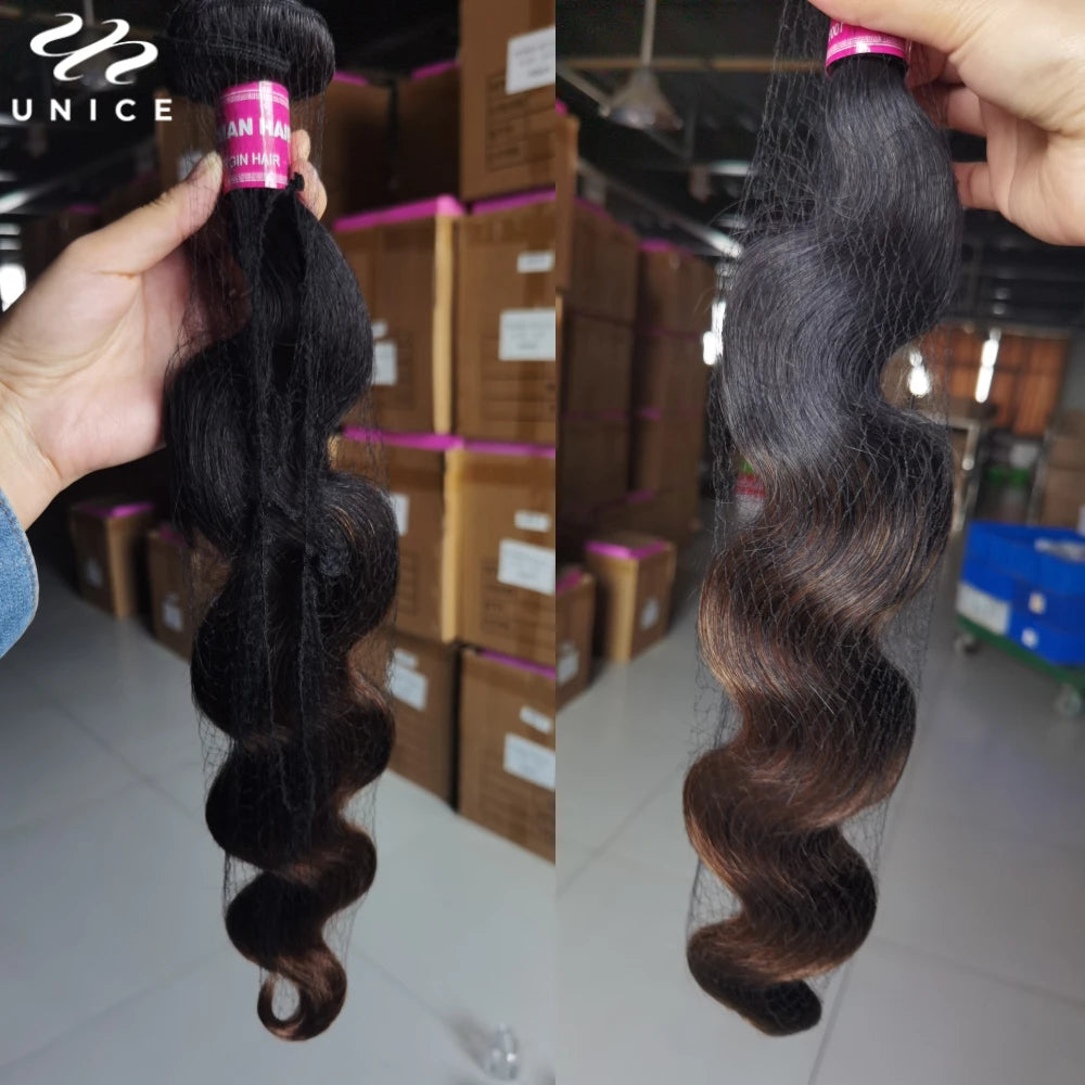UNice Hair Dark Root Ombre Brown Body Wave Human Hair Bundles 3/4 PCS Deal Sew In Weaves Bundles 100% Human Hair 8-26 Inch