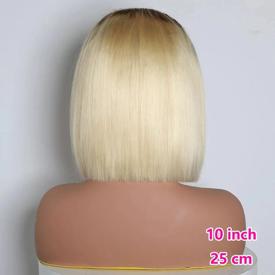 4/613 Blonde Short Bob Wig Transparent Lace Front Human Hair Wigs 13X4 Honey Blonde Dark Root Colored Short Bob Lace Frontal Wig