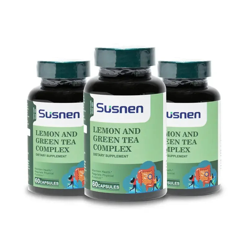 Susnen Lemon Green Tea Complex Capsule Dietary supplement contains flaxseed essence, which helps regulate body functions and hel