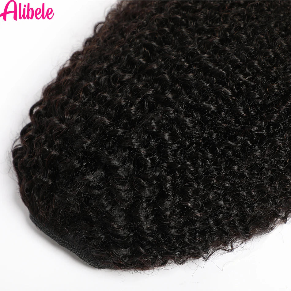 Alibele Mogolian Afro Kinky Curly Drawstring Ponytail Human Hair Extensions 4B 4C Remy 10-28inch Long Clip In Ponytail Extension