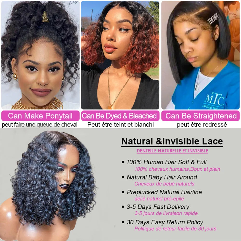 220% Kinky Curly edge Wigs Short Bob Pixie Cut Curly 13x4 Lace Front Wig Human Hair Wig PrePlucked Baby Hair Lace Closure Wig