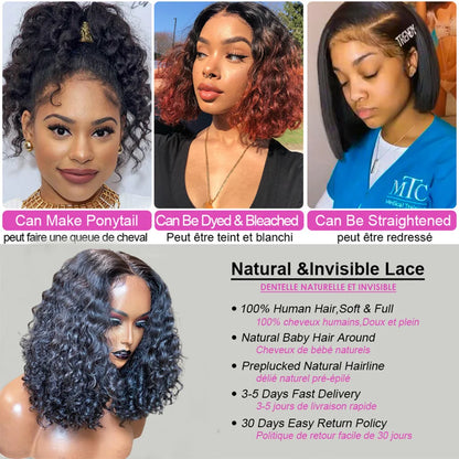 220% Kinky Curly edge Wigs Short Bob Pixie Cut Curly 13x4 Lace Front Wig Human Hair Wig PrePlucked Baby Hair Lace Closure Wig