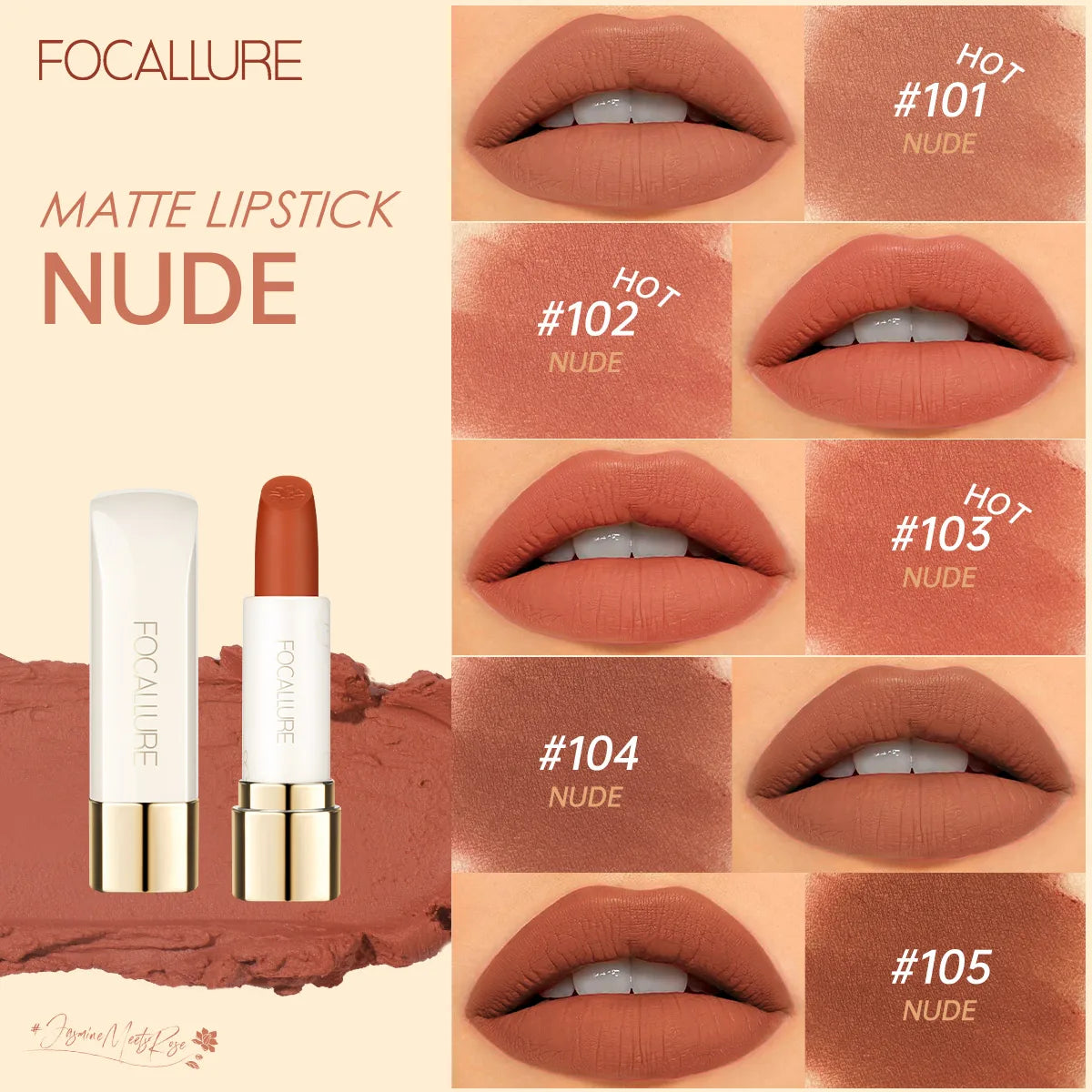 FOCALLURE Natural Matte Lipstick Waterproof Long-lasting Smooth Moisturizing Lip Balms Lightweight Lips Glaze Makeup Cosmetics