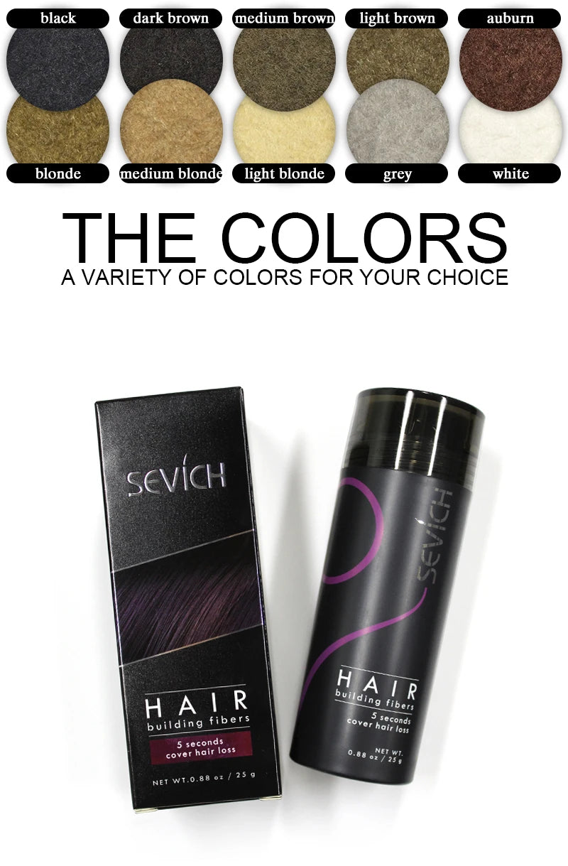 Sevich 10 Colors Hair Fibers Keratin 25g Hair Building Fibers Thickening Spray Hair Loss Products Instant Regrowth Powders