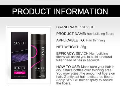 Sevich 10 Colors Hair Fibers Keratin 25g Hair Building Fibers Thickening Spray Hair Loss Products Instant Regrowth Powders