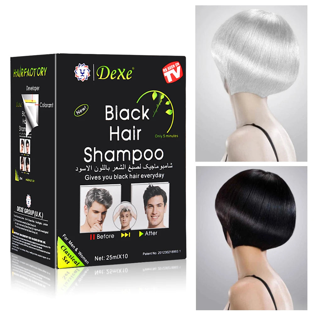 25ml 10Pcs Black Hair Shampoo 5 Mins Dye Hair Into Black Herb Natural Faster Black Hair Restore Colorant Shampoo Treatment