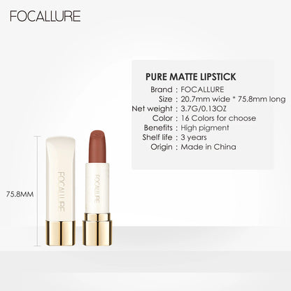 FOCALLURE Natural Matte Lipstick Waterproof Long-lasting Smooth Moisturizing Lip Balms Lightweight Lips Glaze Makeup Cosmetics