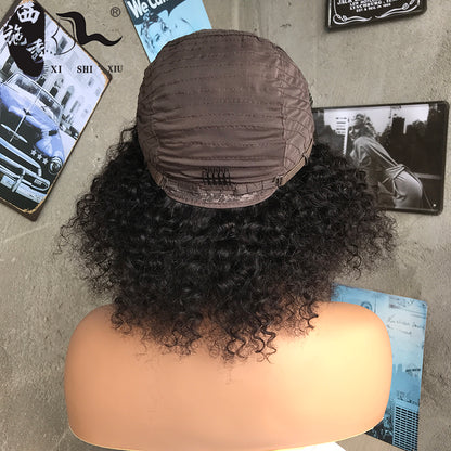 8A Kinky Curly T Part Human Hair Lace Wigs Bob Real Human Hair Curly Hair Wig