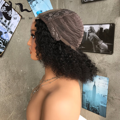 8A Kinky Curly T Part Human Hair Lace Wigs Bob Real Human Hair Curly Hair Wig