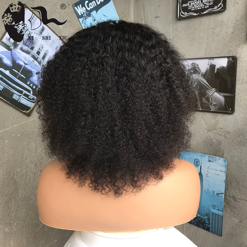 8A Kinky Curly T Part Human Hair Lace Wigs Bob Real Human Hair Curly Hair Wig