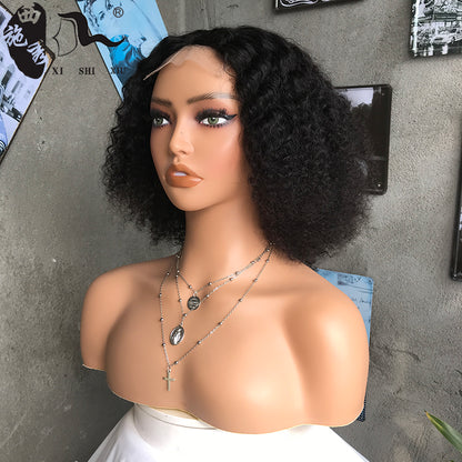 8A Kinky Curly T Part Human Hair Lace Wigs Bob Real Human Hair Curly Hair Wig