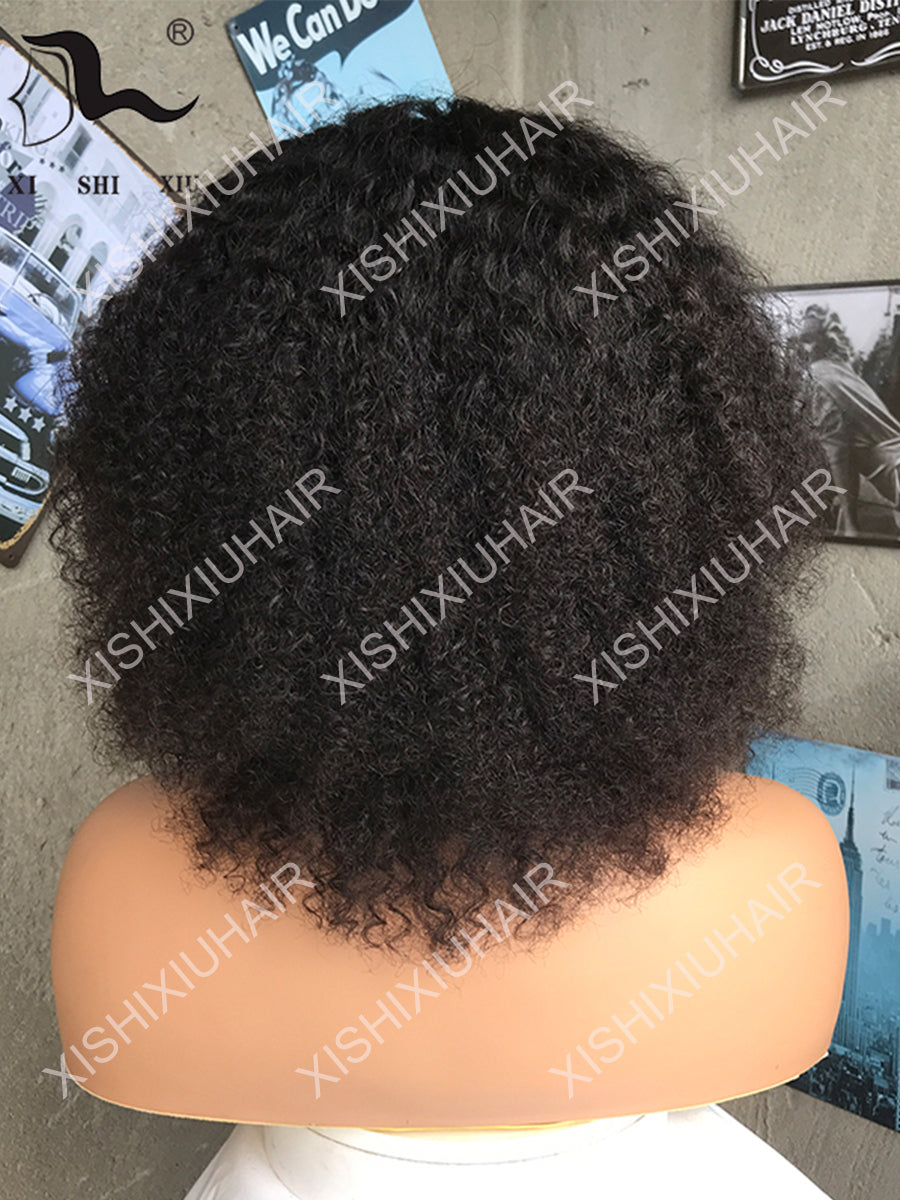8A Kinky Curly T Part Human Hair Lace Wigs Bob Real Human Hair Curly Hair Wig