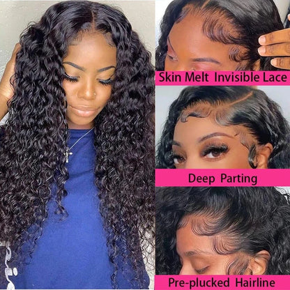 30 32Inch Deep Wave 13x4 13x6 HD Transparent Lace Frontal Wig Human Hair Water Curly 4x4 Lace Closure Wigs For Women Bling Hair