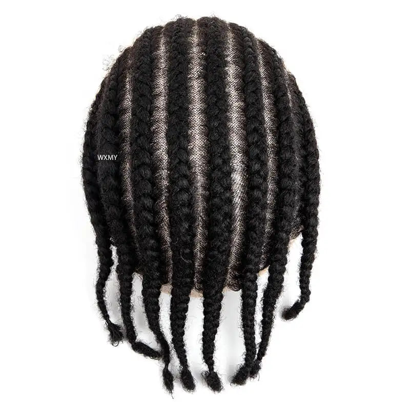 8 Cornrow Braids Full Lace Base Toupee Men's Wig Male Hair Prosthesis Crochet Braids Lace Wigs Human Hair Systems For Black Men