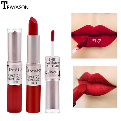 1PC Pink Lipstick Sexy Lip Gloss 2 In 1 Lip Tint Waterproof Long -Lasting Moisture Red Lip Matte Lipstick Make-Up For Women