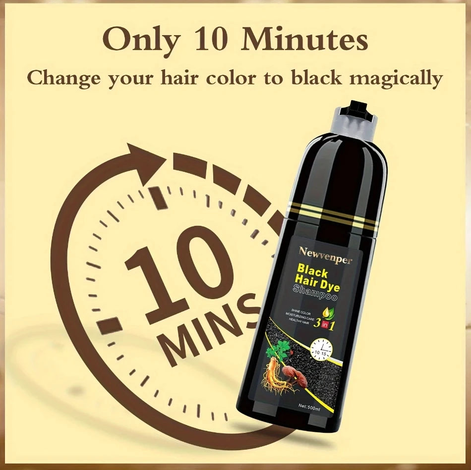 500ML/14.9 Fl.oz Black Hair Dye shampoo Coloring in Minutes Natural & Long Lasting Hair Dye Shampoo  Men & Women Hair turn Black