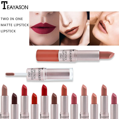 1PC Pink Lipstick Sexy Lip Gloss 2 In 1 Lip Tint Waterproof Long -Lasting Moisture Red Lip Matte Lipstick Make-Up For Women