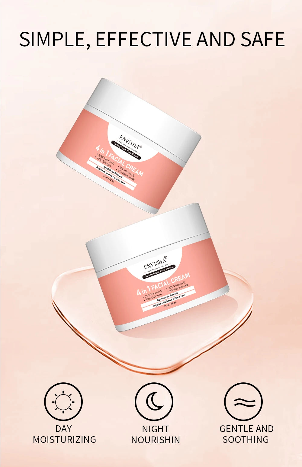 ENVISHA Skin Care Collagen Facial Cream Anti-Aging Wrinkle Whitening Moisturizing Shrink Pores Fade Hyaluronic Acid Niacinamide