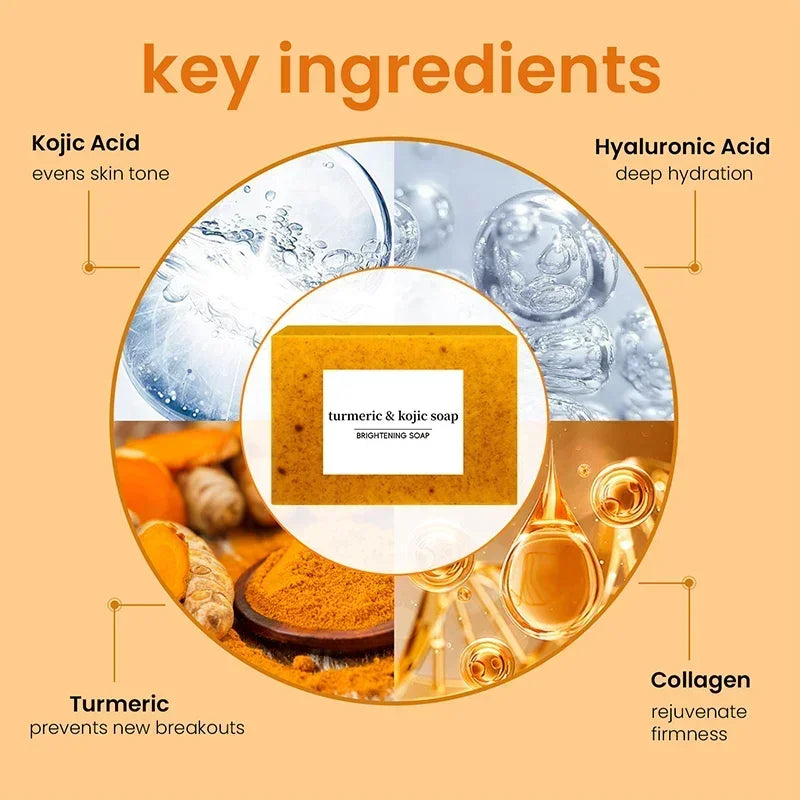 100g Turmeric Kojic Acid Soap with Lemon Granules Exfoliating Scrubbing Skin Lightening Body Care Jabón Con Ácido Kojico Y Témor