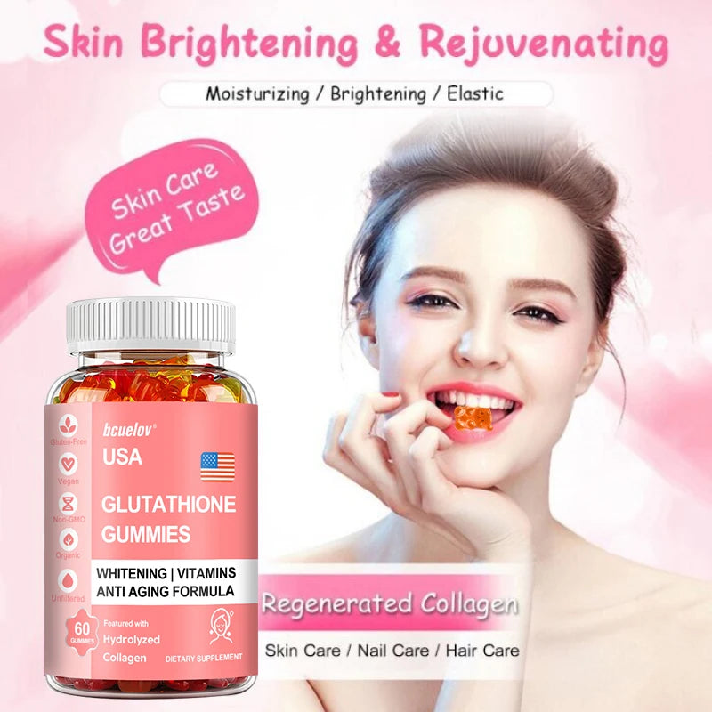 Glutathione Collagen Gummies - for Skin Care, Whitening, Anti-aging, Liver Support, Antioxidants, Immune System 60 Gummies