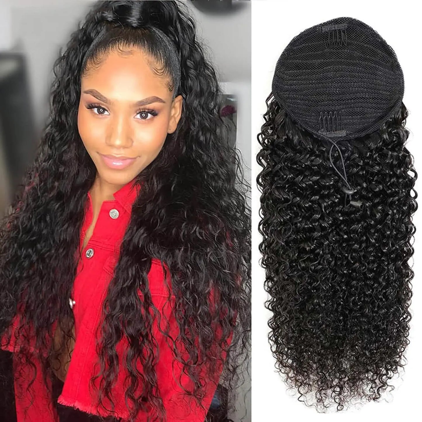 100% Human Hair Drawstring Ponytail Extension Water Wave Straight Kinky Curly Corn Wave Ponytail Clip in Ponytails Extensions