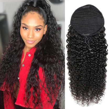 100% Human Hair Drawstring Ponytail Extension Water Wave Straight Kinky Curly Corn Wave Ponytail Clip in Ponytails Extensions