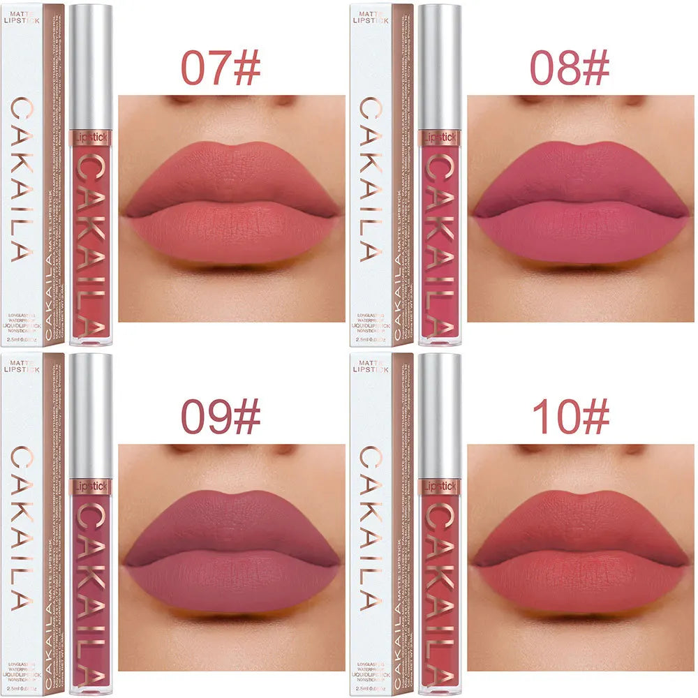 1PC Velvet Matte Lipstick Lip Gloss Light Red Liquid Lip Tint Cream Pigment Long Lasting Silky Texture Lips Women's Cosmetics