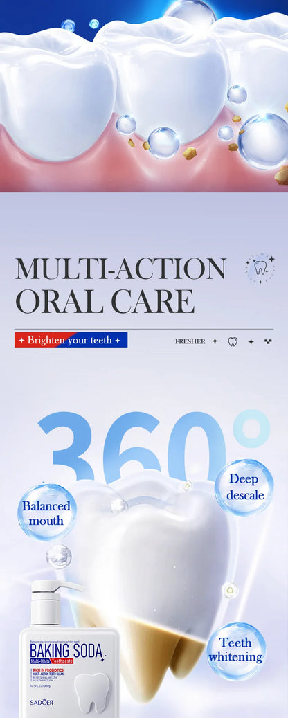 Baking Soda Probiotic Whitening Toothpaste To Remove Yellow Teeth Stains and White Teeth Removal Clean Teeth Fresh Mouth 300g